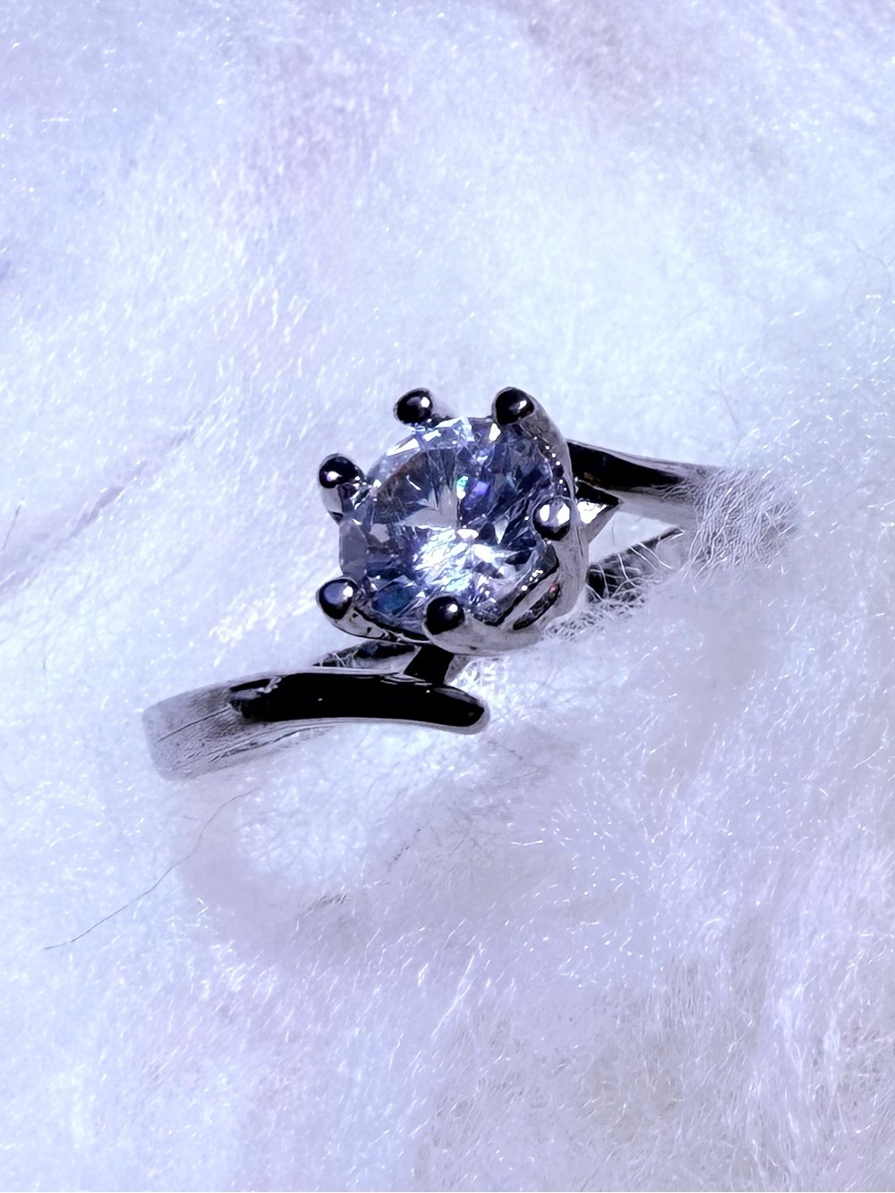 Silver-Tone Round Cut Solitaire Bypass Ring